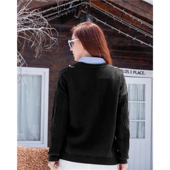 NEW Cable Knit Cardigan Women Chunky Sweater Cardigans Contrast Color - Picture 3 of 6